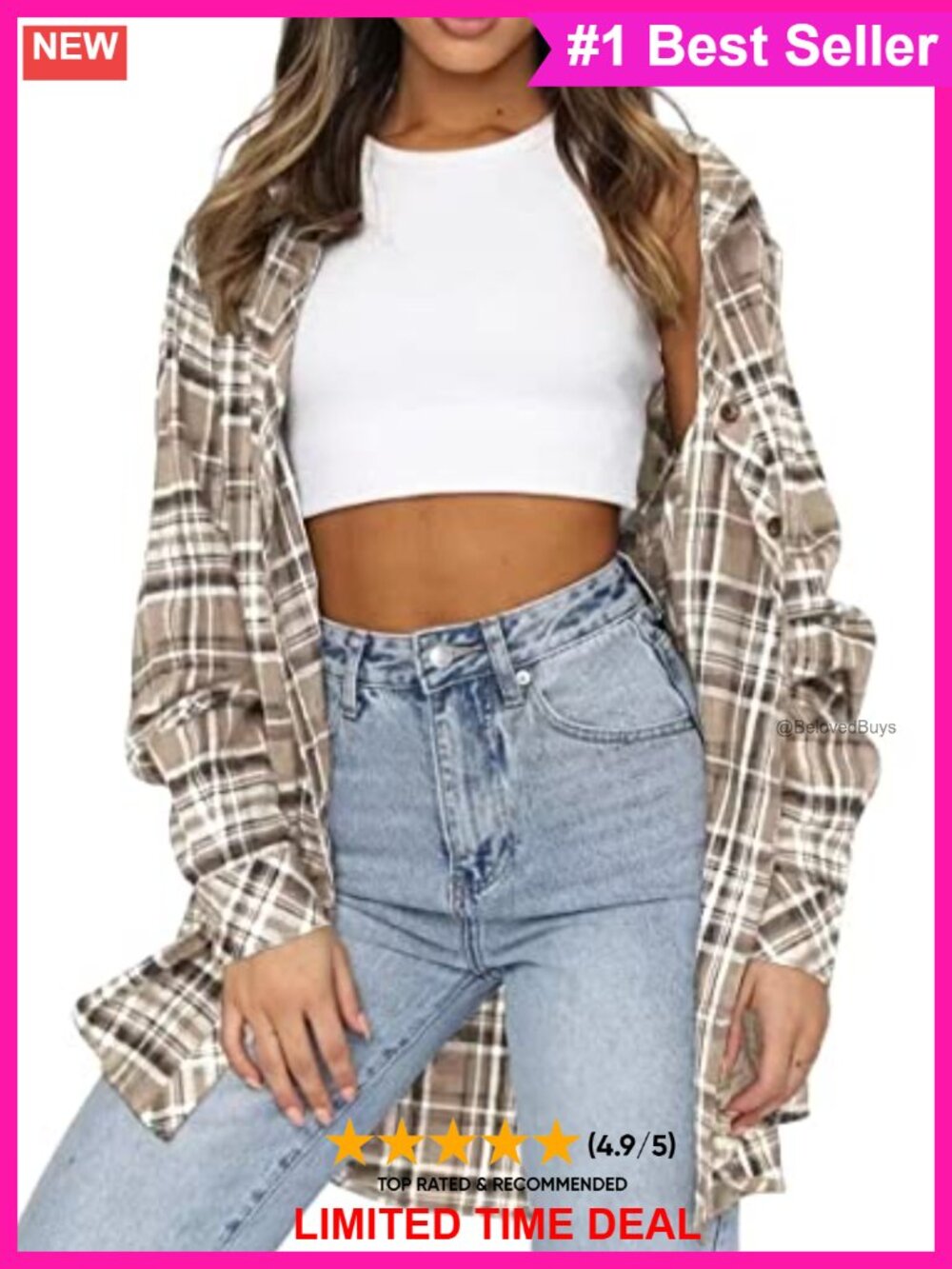 Buffalo Plaid Flannel Shirt Button Down Long Sleeve Collared Tunic Top